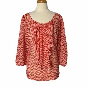 AGB 3/4 Sleeve Ruffle Front Top - XL